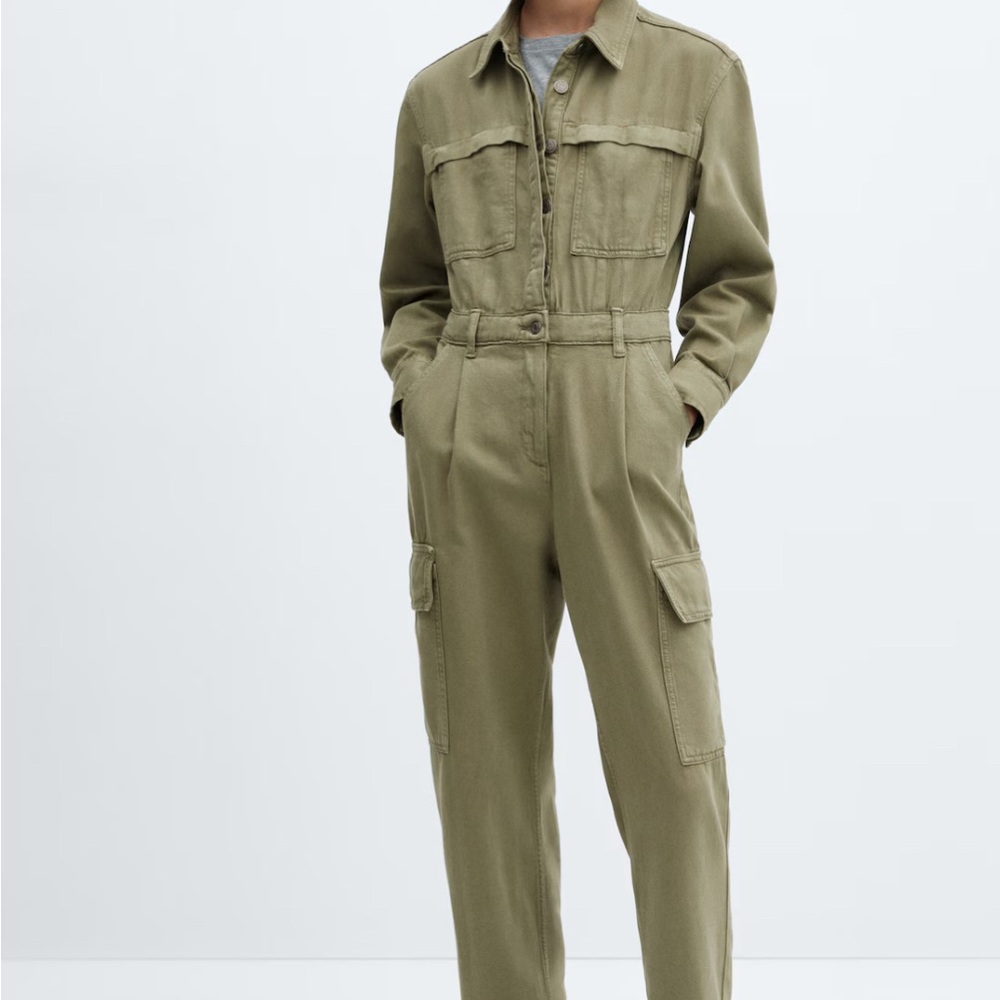 Mango Khaki Utility Jumpsuit